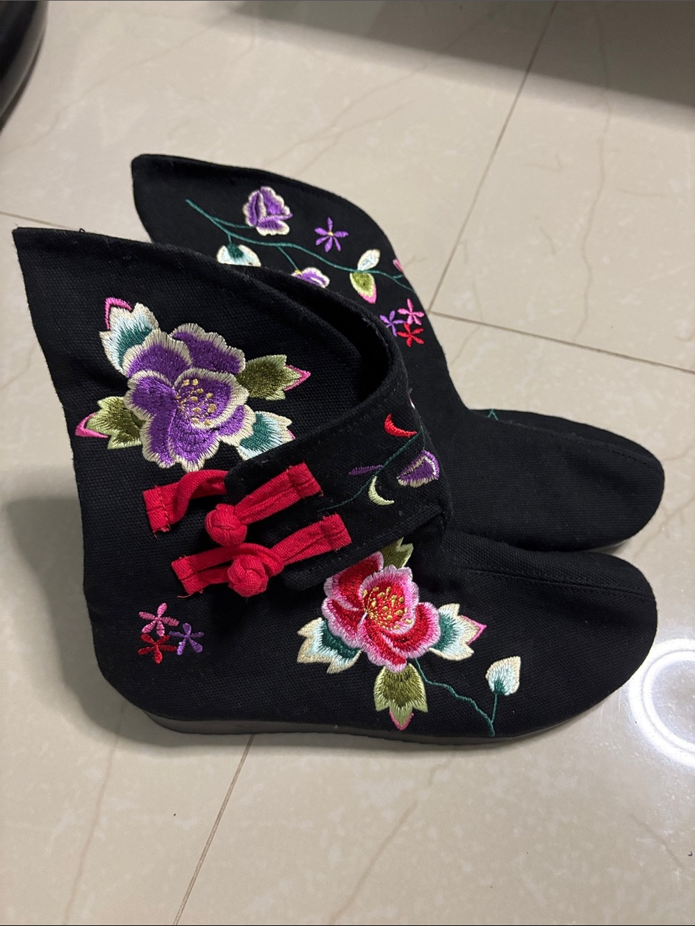 Black Embroidered Floral Women’s Ankle Boots